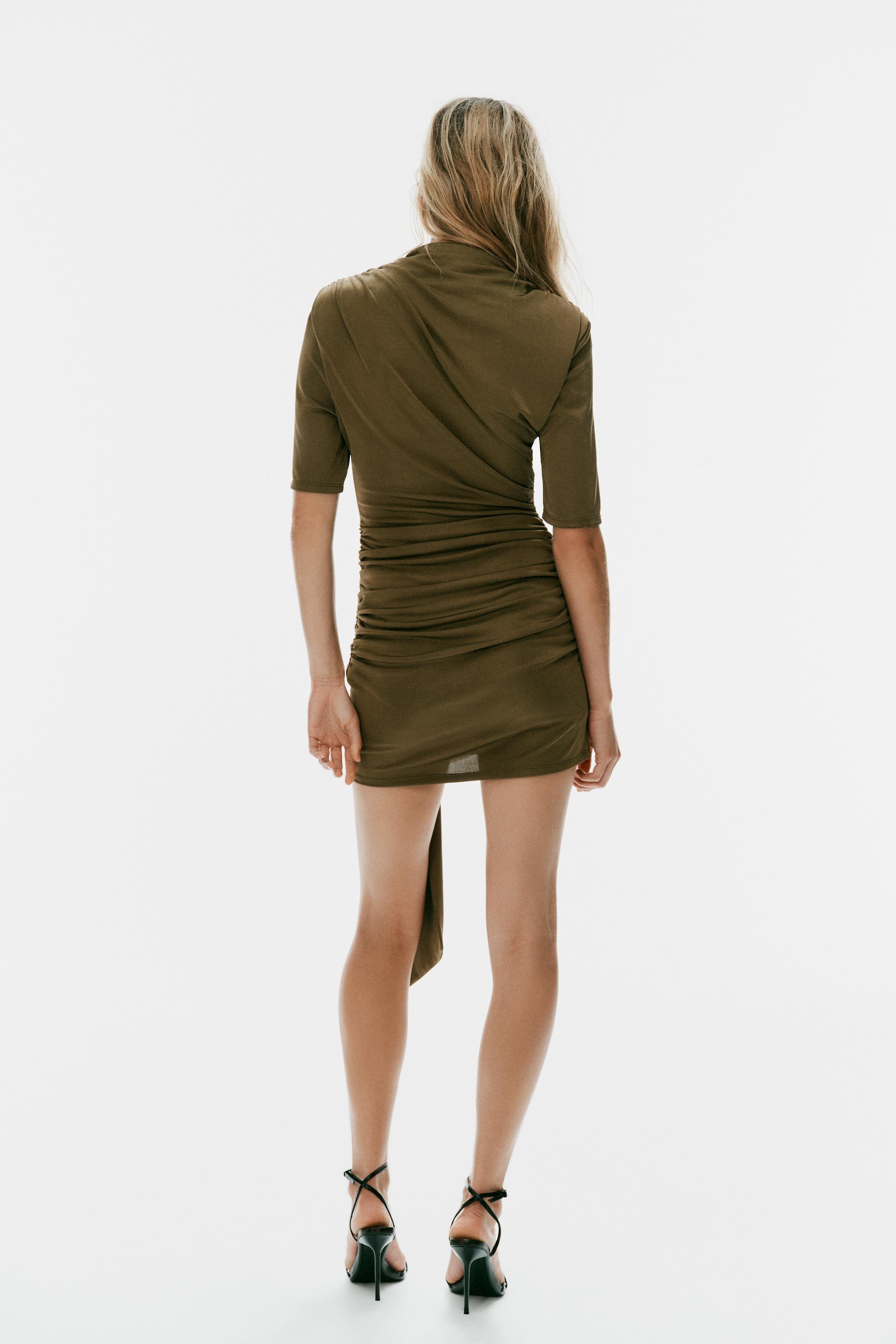 GATHERED MINI DRESS WITH SASH